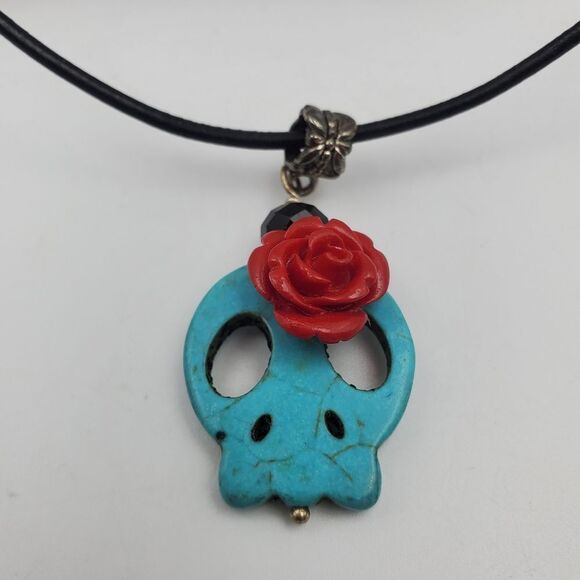Day of the dead authentic turquoise‎ skull necklace N0202 - Picture 2 of 3